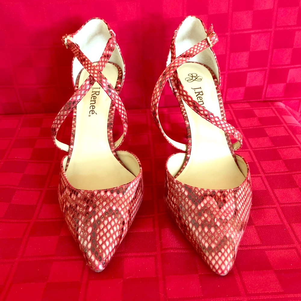 Cherry Snake Print Heels with Cross Straps Buckle
